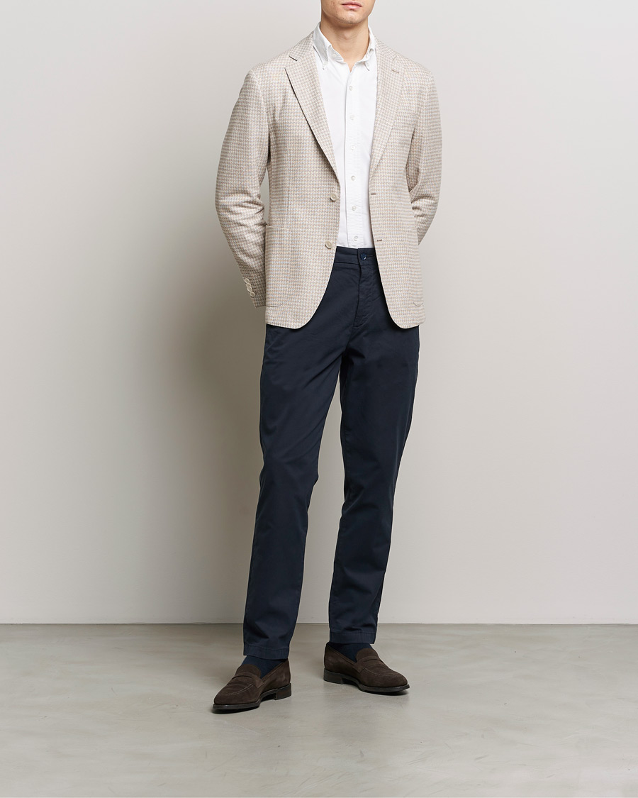 Men | Blazers | BOSS BLACK | Hanry Jersey Linen Checked Blazer Dark Beige