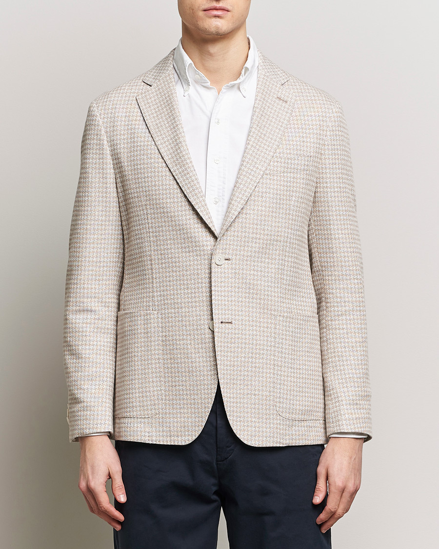 Men | Blazers | BOSS BLACK | Hanry Jersey Linen Checked Blazer Dark Beige