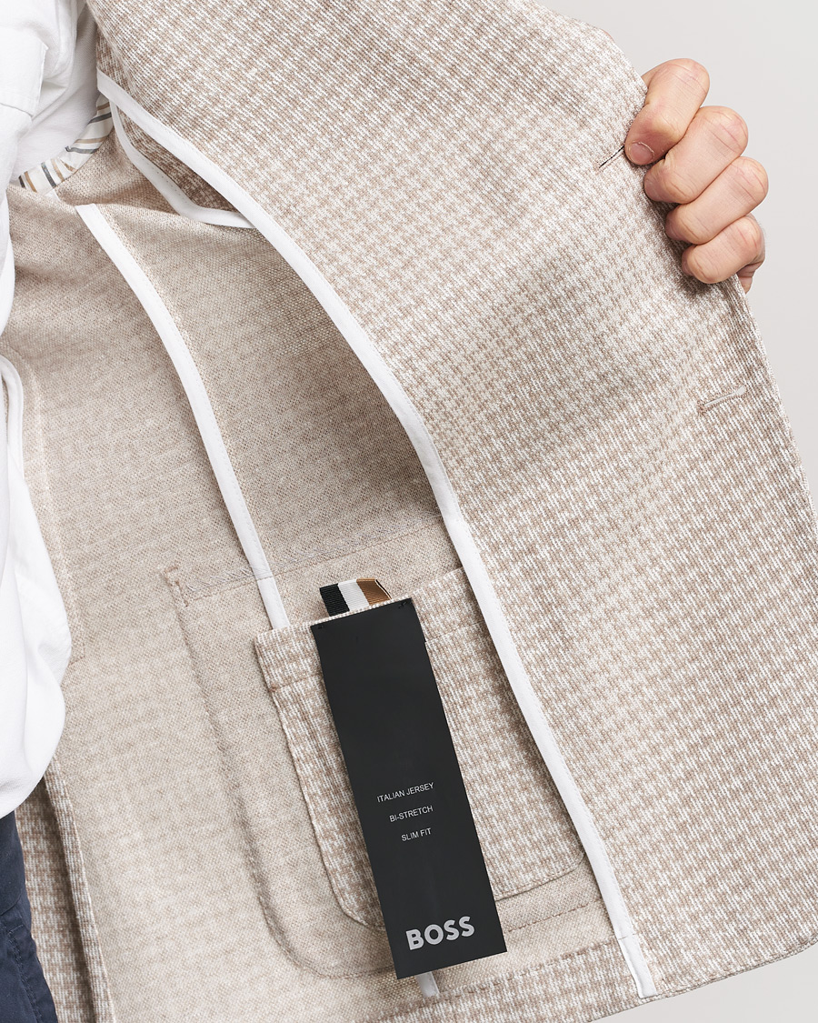 Men | Blazers | BOSS BLACK | Hanry Jersey Linen Checked Blazer Dark Beige