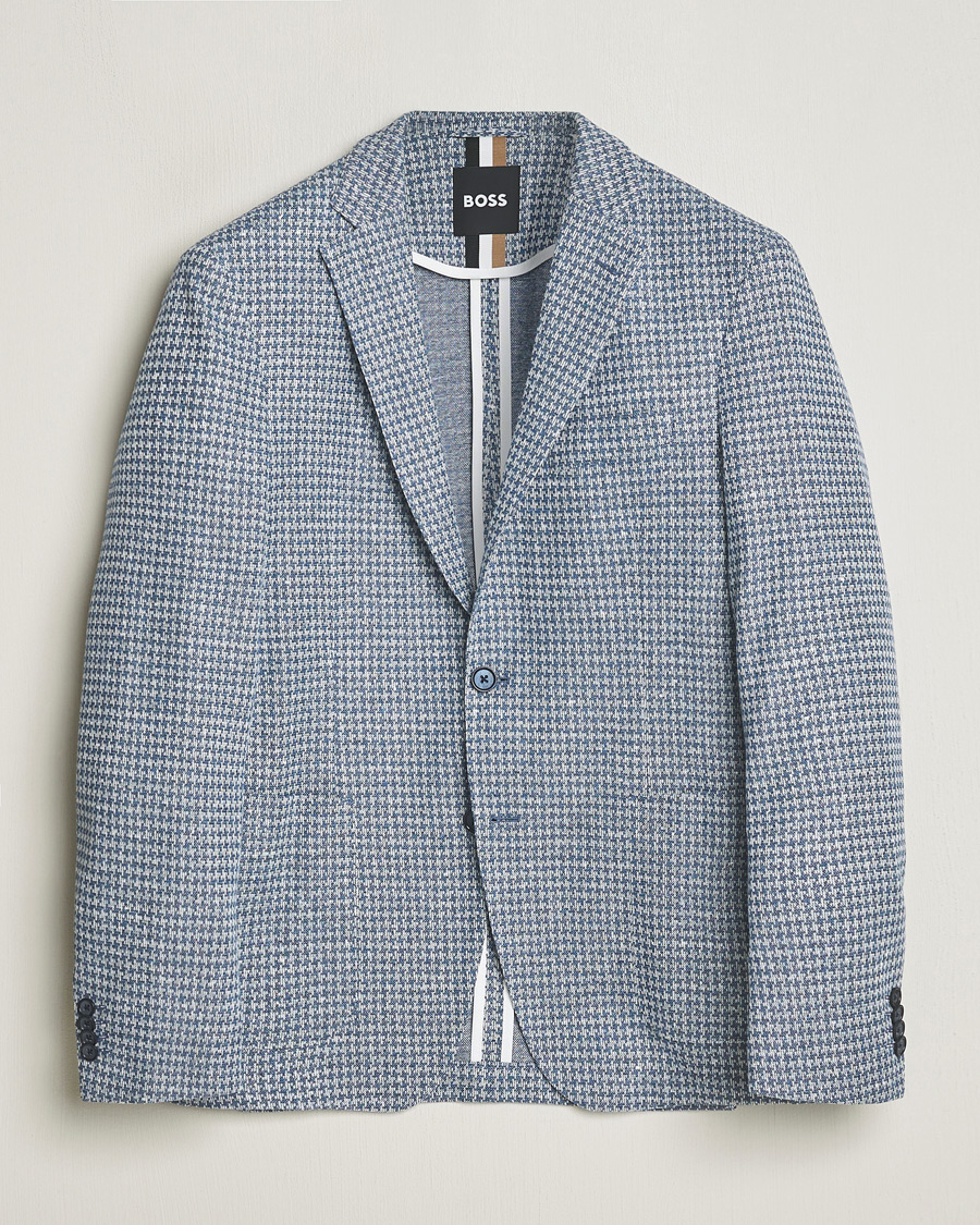 Men | Blazers | BOSS BLACK | Hanry Jersey Linen Checked Blazer Bright Blue