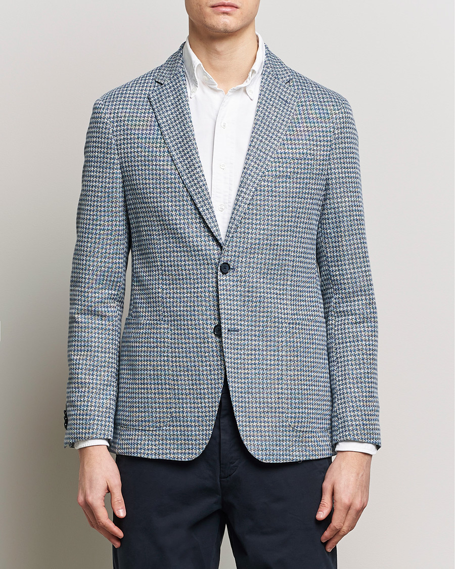 Men | Blazers | BOSS BLACK | Hanry Jersey Linen Checked Blazer Bright Blue