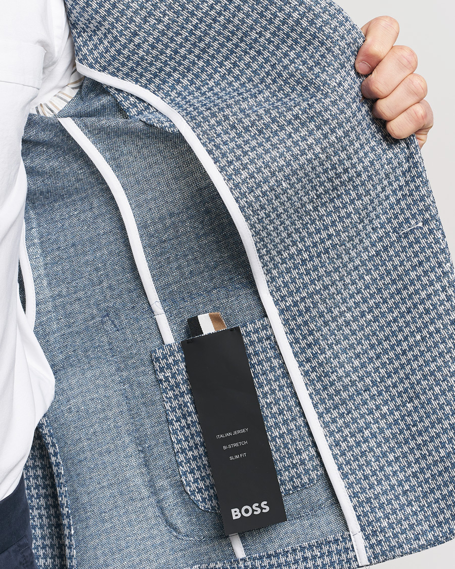 Men | Blazers | BOSS BLACK | Hanry Jersey Linen Checked Blazer Bright Blue