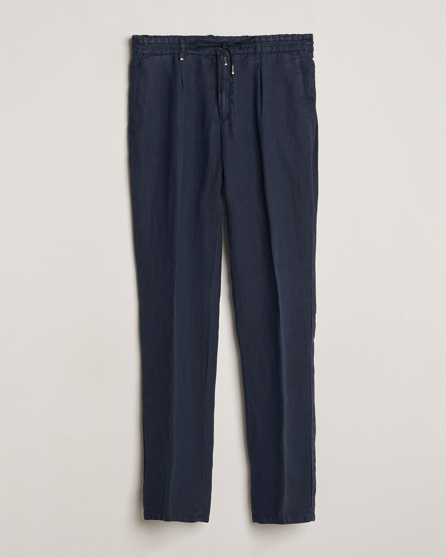 Men | Trousers | BOSS BLACK | Genius Slim Fit Linen Pants Dark Blue