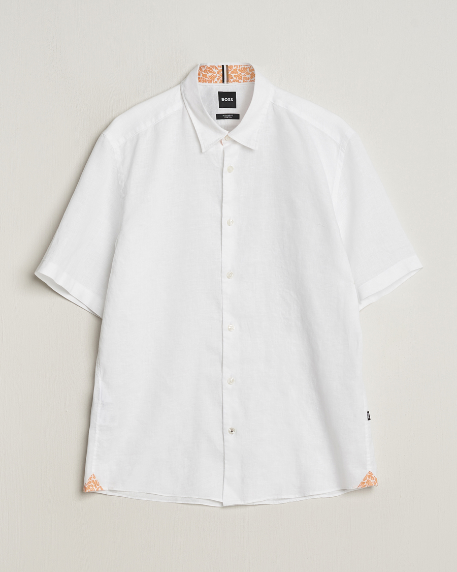 Men | Shirts | BOSS BLACK | Liam Short Sleeve Linen Shirt White