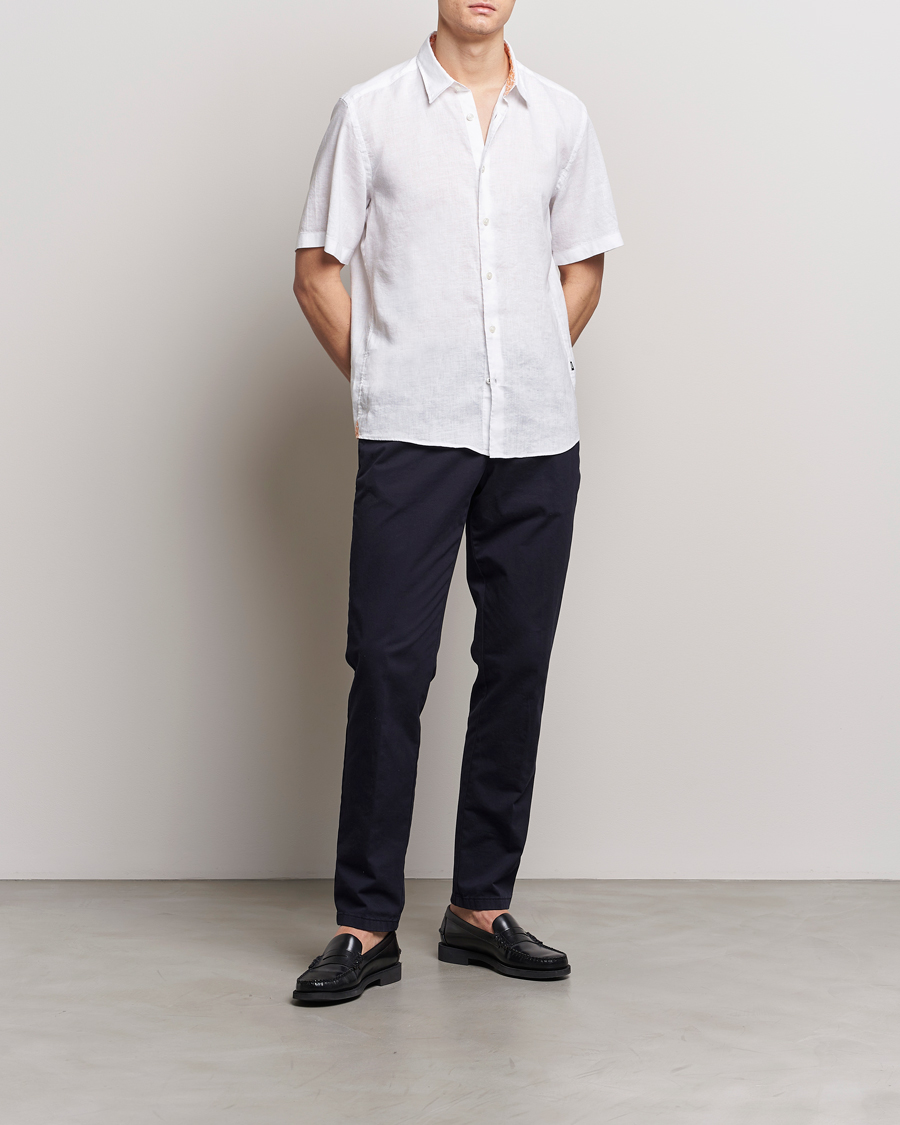 Men | Shirts | BOSS BLACK | Liam Short Sleeve Linen Shirt White