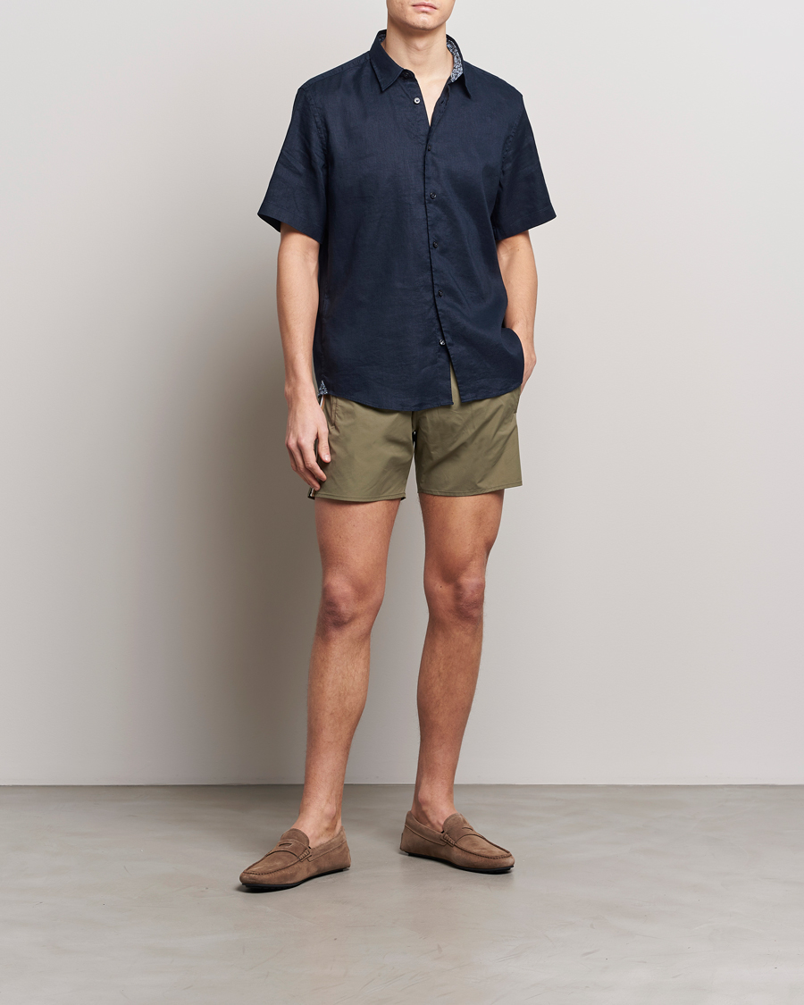 Men | Shirts | BOSS BLACK | Liam Short Sleeve Linen Shirt Dark Blue