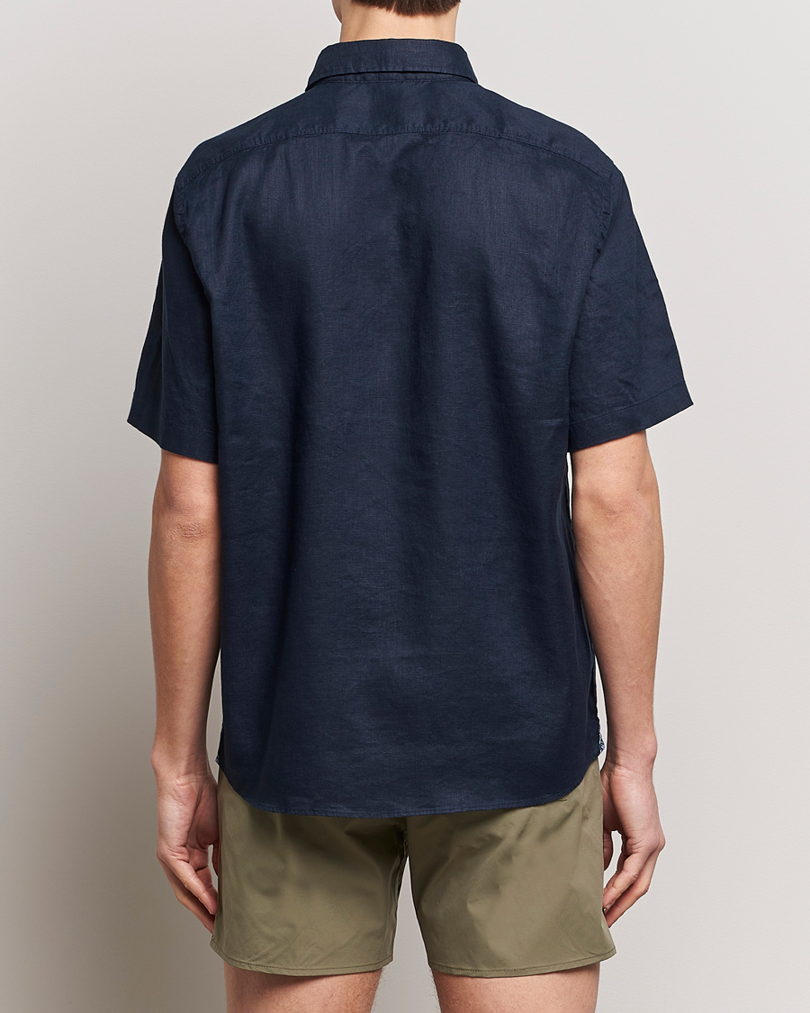 Men | Shirts | BOSS BLACK | Liam Short Sleeve Linen Shirt Dark Blue