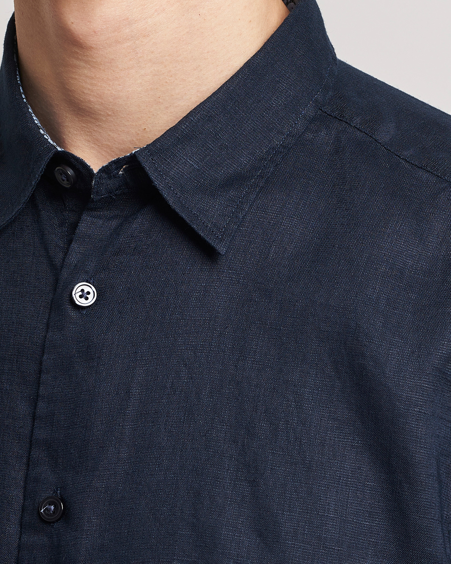 Men | Shirts | BOSS BLACK | Liam Short Sleeve Linen Shirt Dark Blue