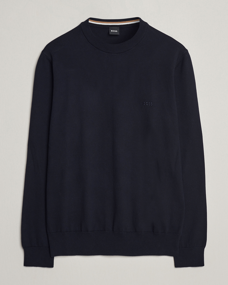 Men | Sweaters & Knitwear | BOSS BLACK | Pacas Crew Neck Pullover Dark Blue