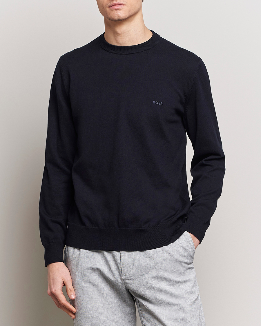 Men | Sweaters & Knitwear | BOSS BLACK | Pacas Crew Neck Pullover Dark Blue