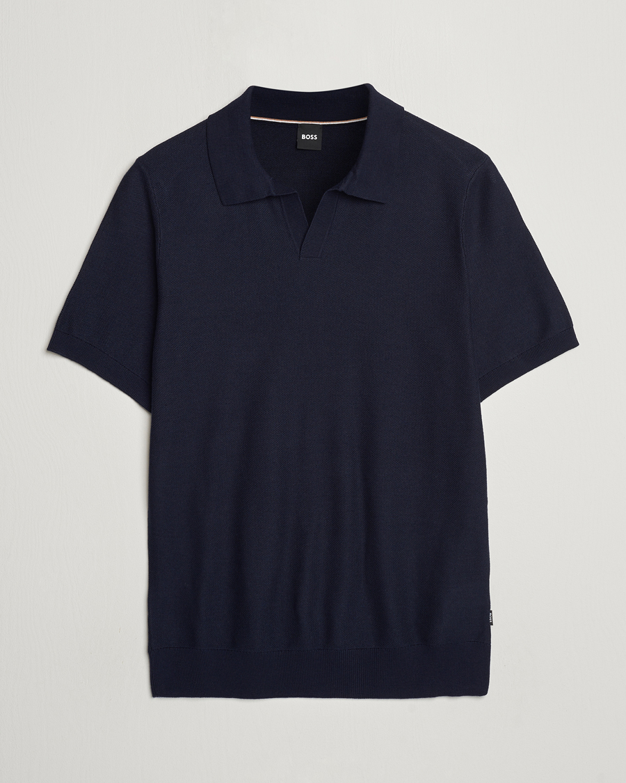Men | Polo Shirts | BOSS BLACK | Tempio Open Collar Polo Dark Blue