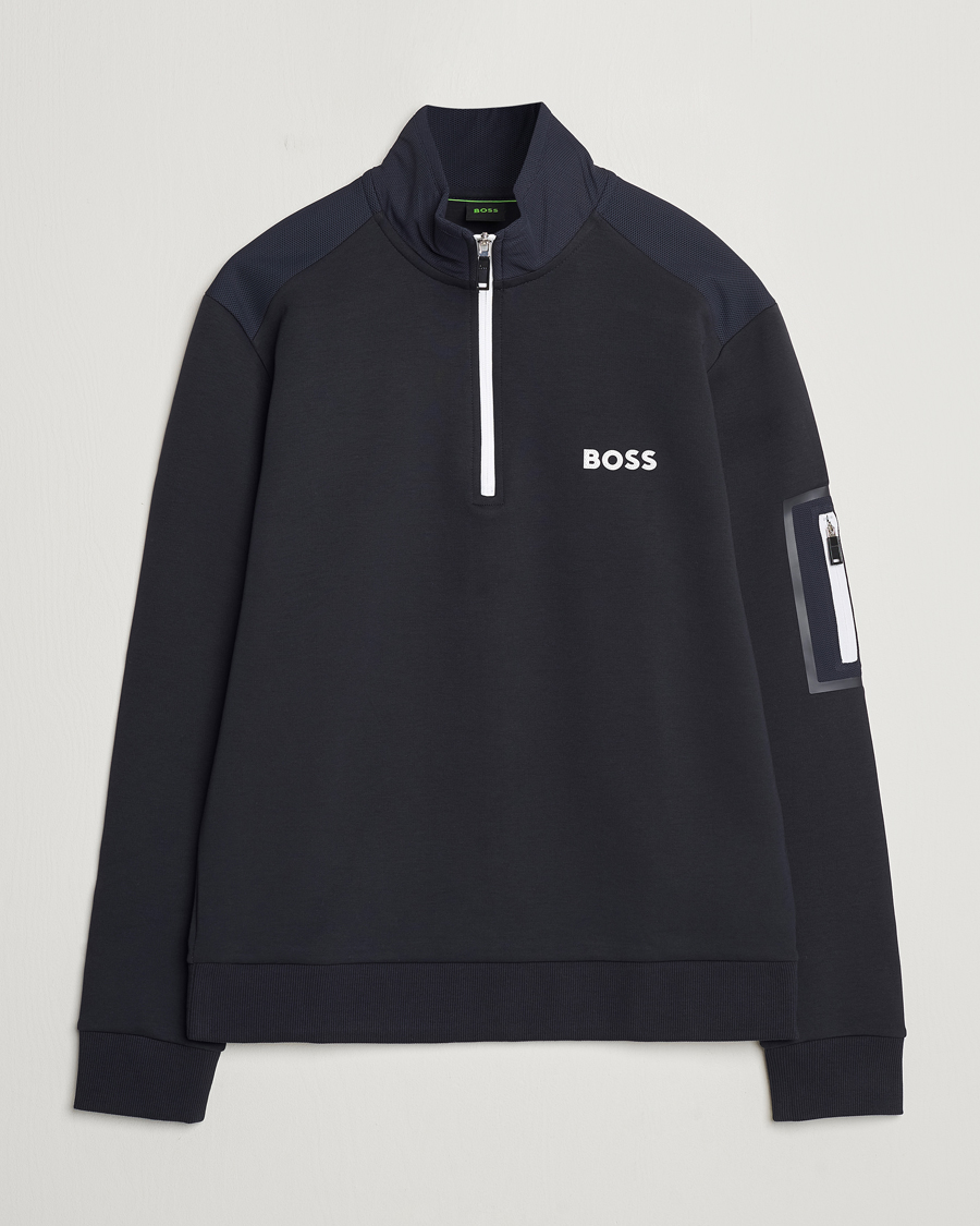 Men | Sweaters & Knitwear | BOSS GREEN | Half Zip Sweatshirt Dark Blue