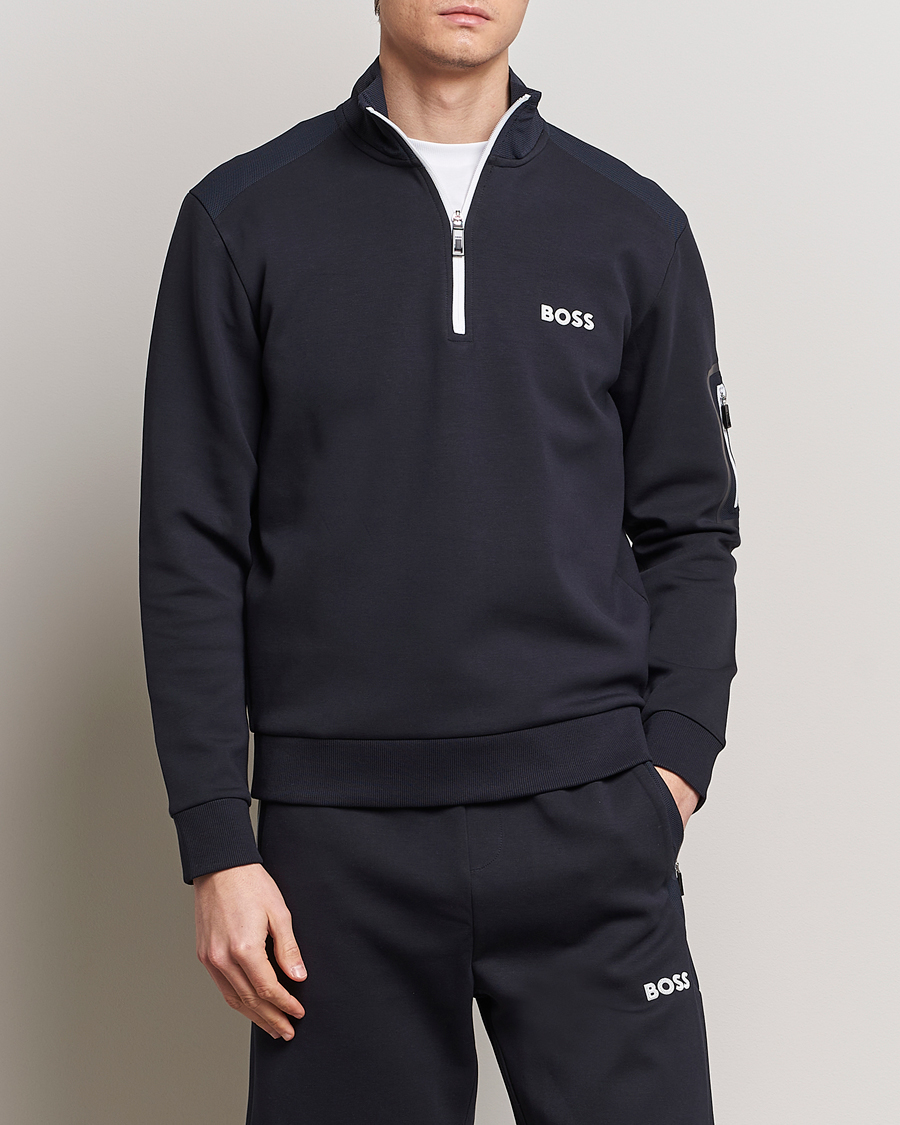 Men | Sweaters & Knitwear | BOSS GREEN | Half Zip Sweatshirt Dark Blue