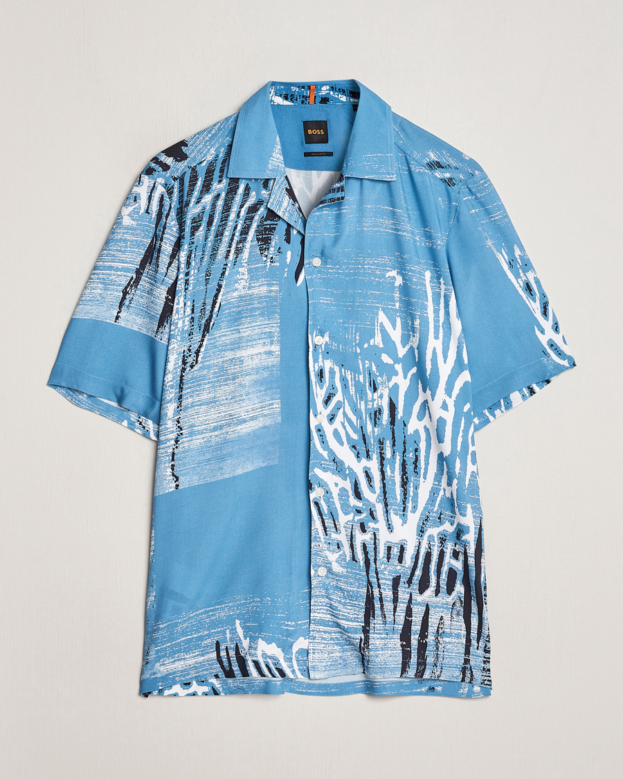 Men | Shirts | BOSS ORANGE | Rayer Short Sleeve Printed Shirt Open Blue
