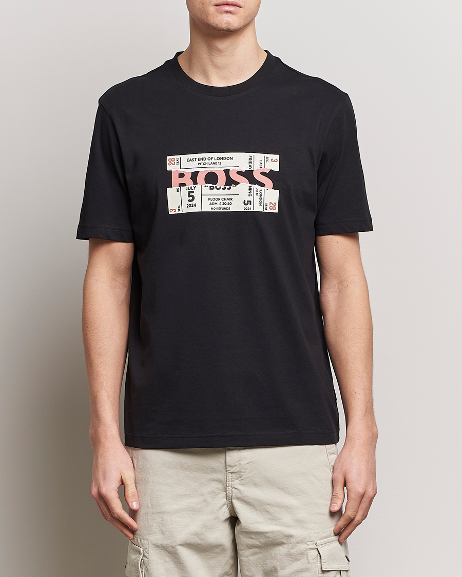 Men | T-Shirts | BOSS ORANGE | Printed Crew Neck T-Shirt Black