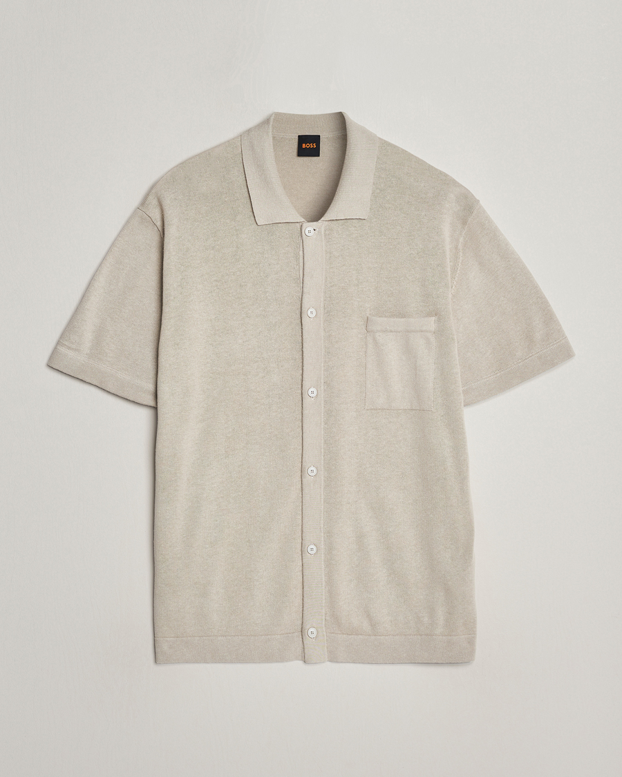 Men | Shirts | BOSS ORANGE | Kamiccio Knitted Short Sleeve Shirt Light Beige