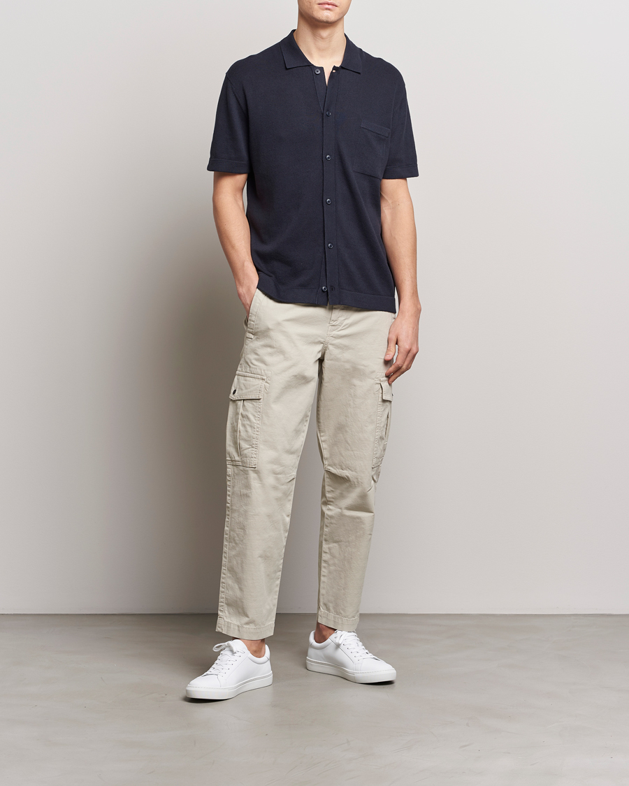 Men | Shirts | BOSS ORANGE | Kamiccio Knitted Short Sleeve Shirt Dark Blue