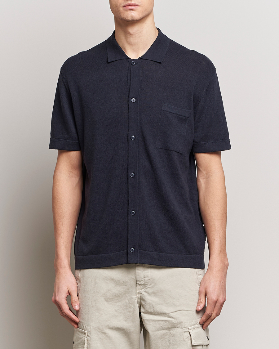 Men | Shirts | BOSS ORANGE | Kamiccio Knitted Short Sleeve Shirt Dark Blue