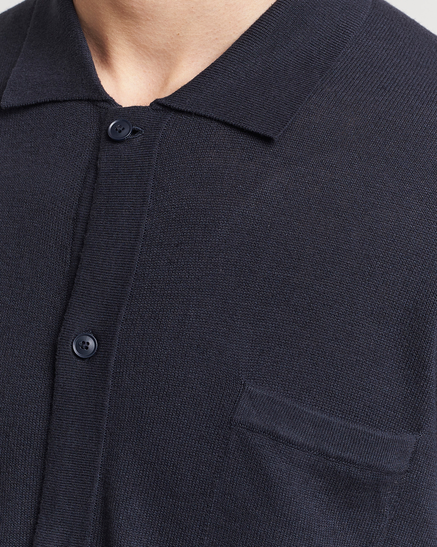 Men | Shirts | BOSS ORANGE | Kamiccio Knitted Short Sleeve Shirt Dark Blue