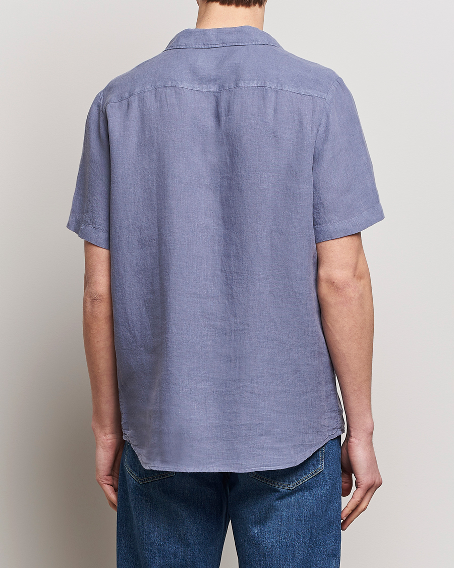 Men | Shirts | HUGO | Ellino Short Sleeve Linen Shirt Open Blue
