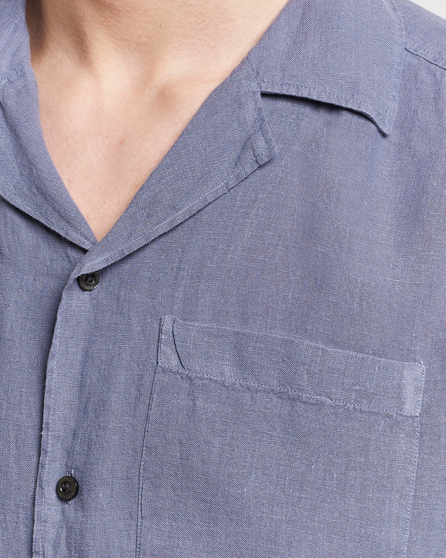 Men | Shirts | HUGO | Ellino Short Sleeve Linen Shirt Open Blue