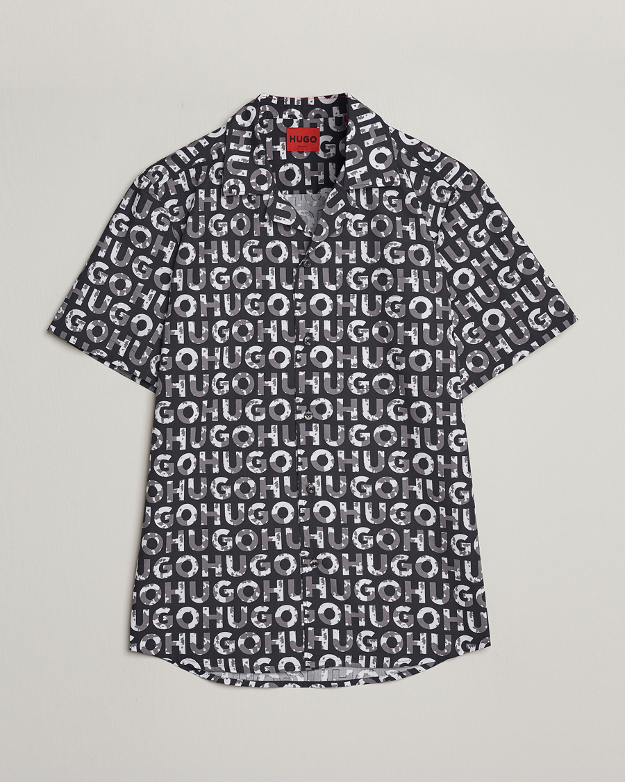 Men | Shirts | HUGO | Ellino Short Sleeve Cotton Shirt Black/White