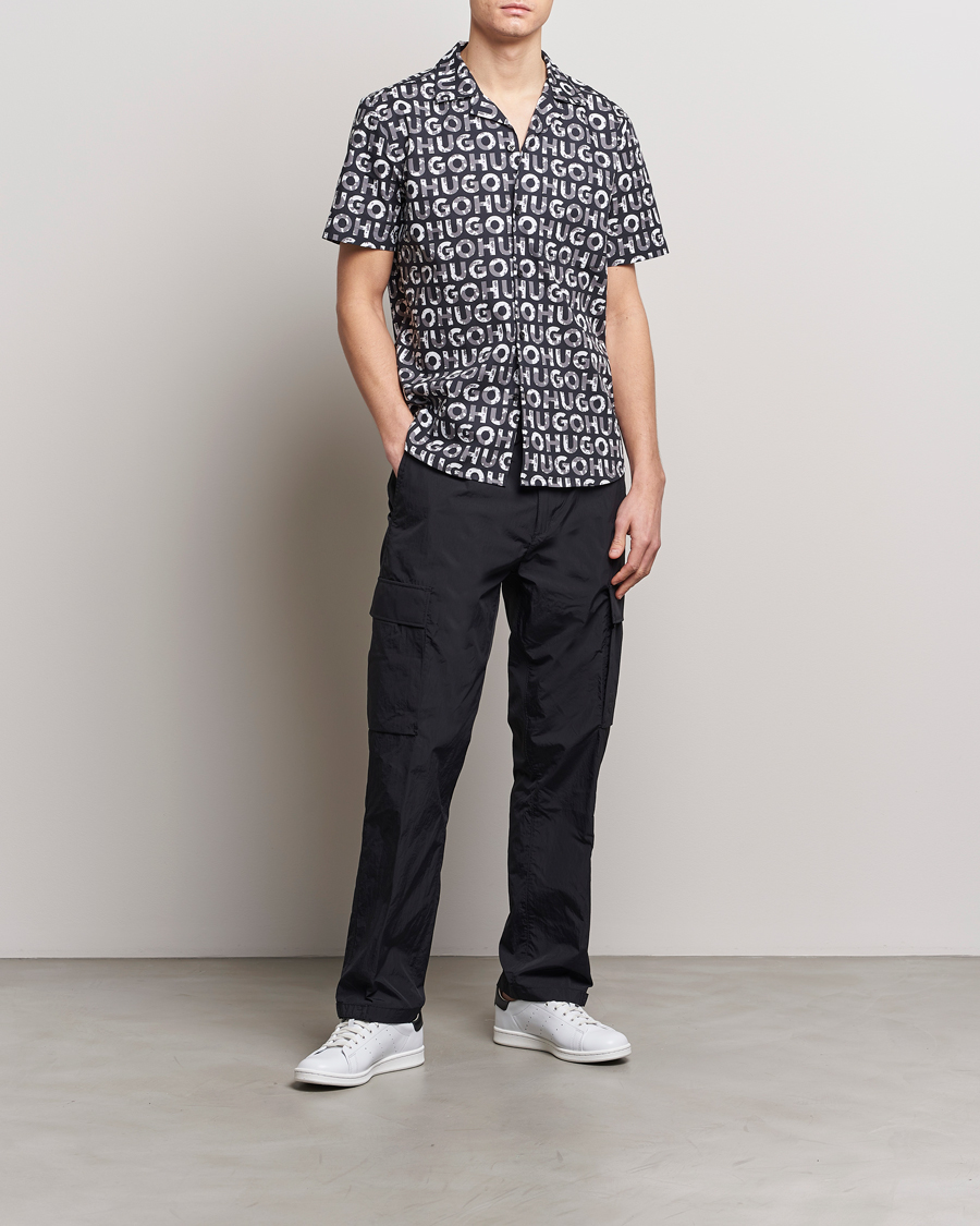 Men | Shirts | HUGO | Ellino Short Sleeve Cotton Shirt Black/White