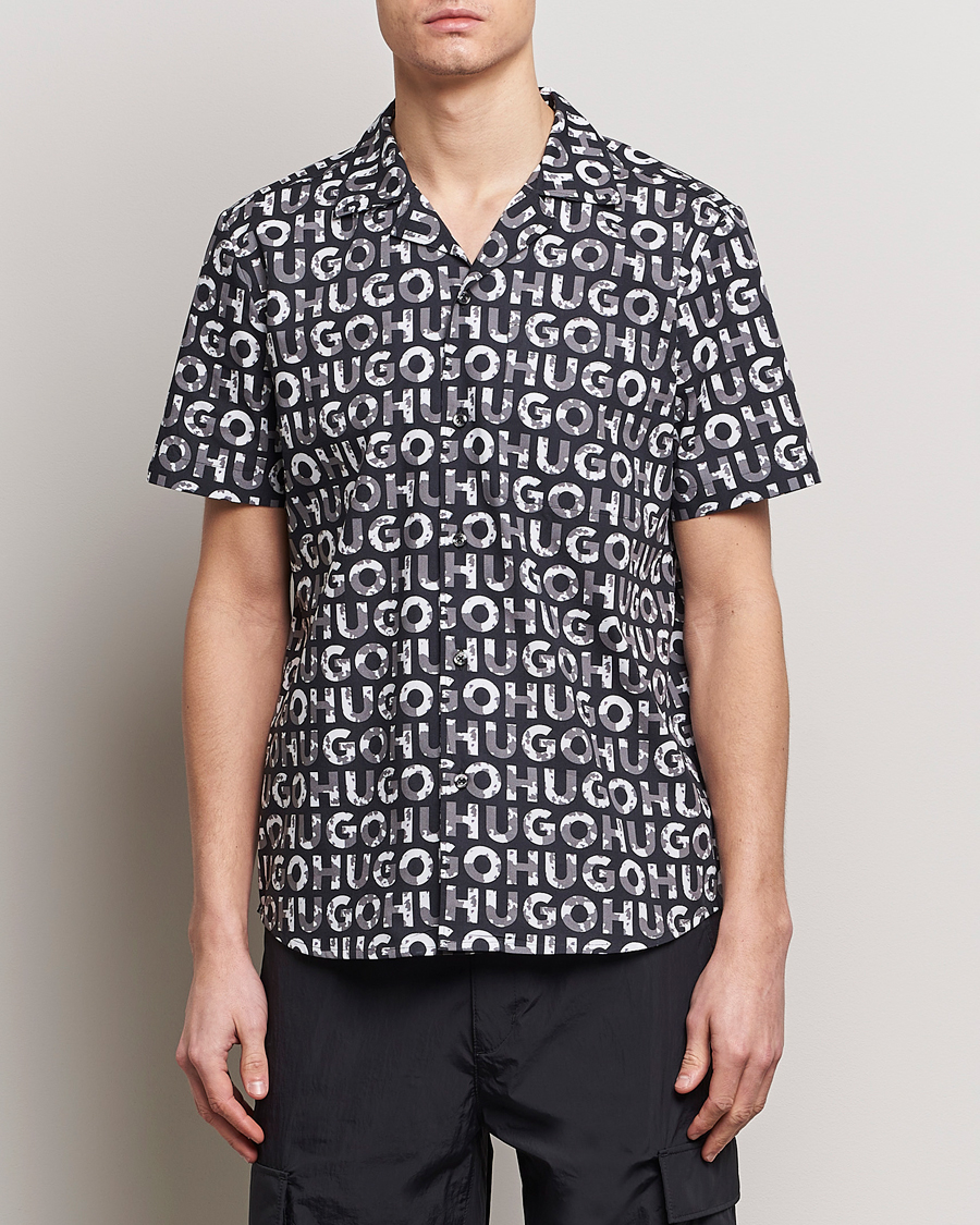 Men | Shirts | HUGO | Ellino Short Sleeve Cotton Shirt Black/White