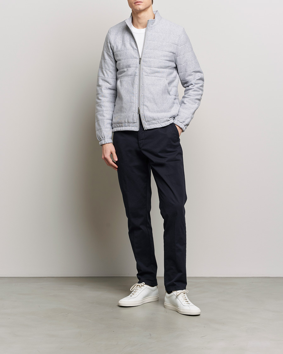Men | Sweaters & Knitwear | Stenströms | Cotton Collage Zip Jacket Grey