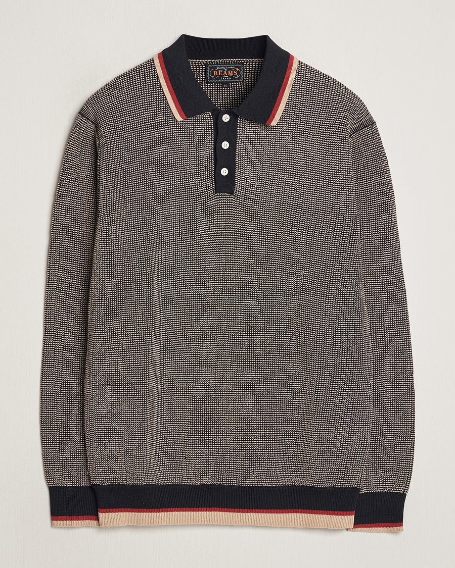 Men | Sweaters & Knitwear | BEAMS PLUS | Slab Knit Long Sleeve Polo Black