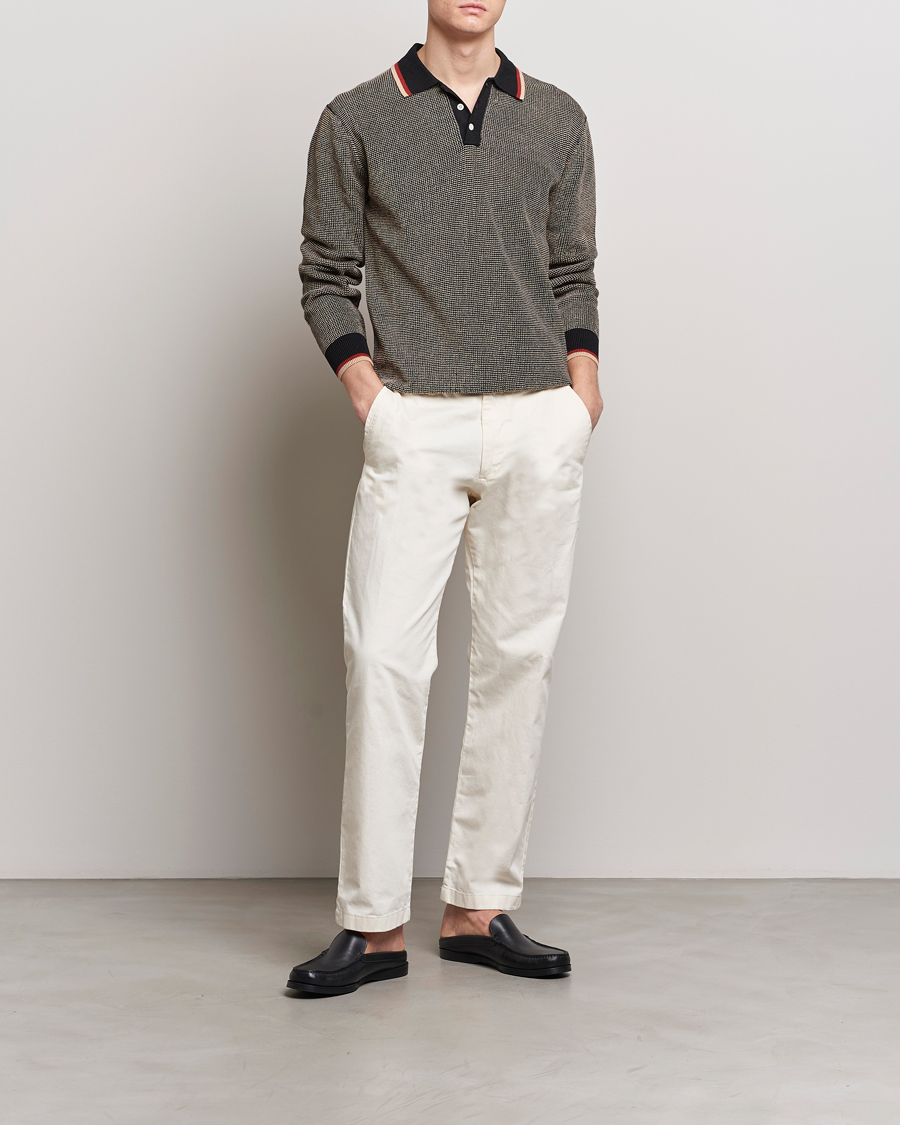 Men | Sweaters & Knitwear | BEAMS PLUS | Slab Knit Long Sleeve Polo Black