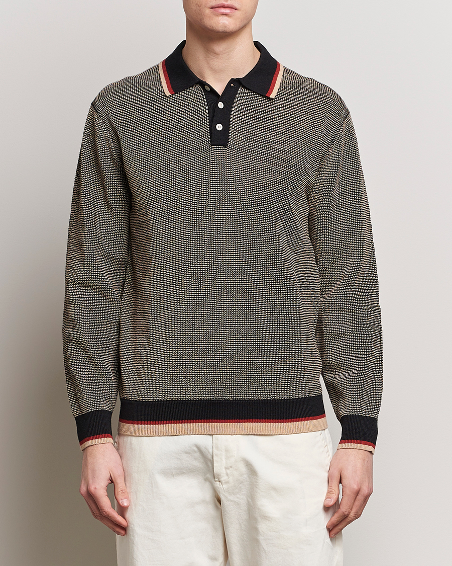 Men | Sweaters & Knitwear | BEAMS PLUS | Slab Knit Long Sleeve Polo Black