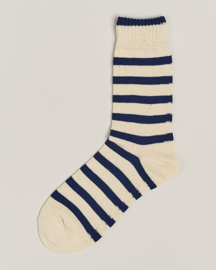 Men | Underwear & Socks | BEAMS PLUS | 2 Tone Stripe Socks White/Navy
