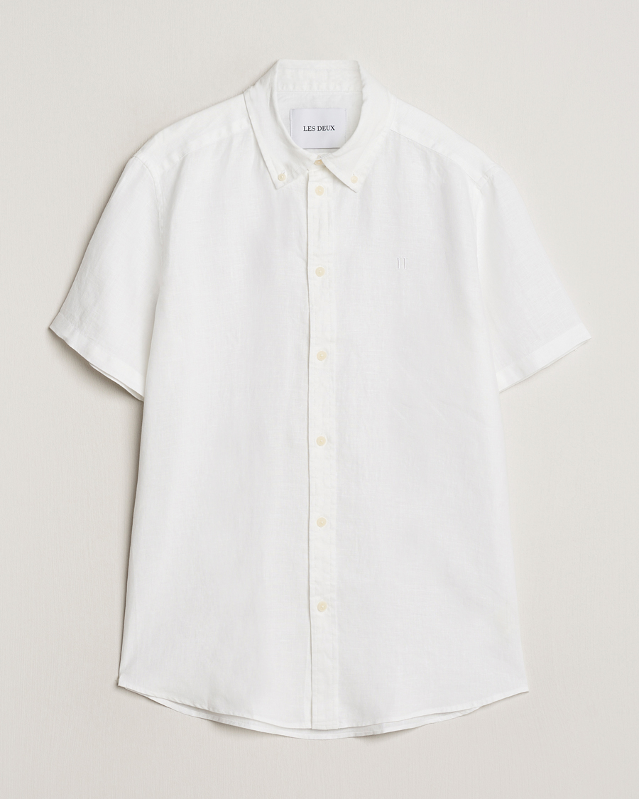 Men | Shirts | LES DEUX | Kris Short Sleeve Linen Shirt White