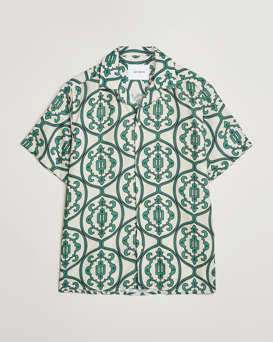 Men | Shirts | LES DEUX | Ornament Print Tencel Shirt Ivory/Green