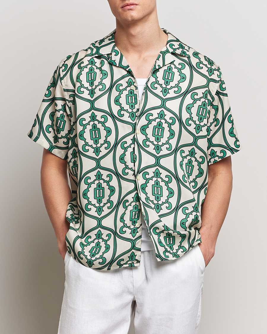 Men | Shirts | LES DEUX | Ornament Print Tencel Shirt Ivory/Green