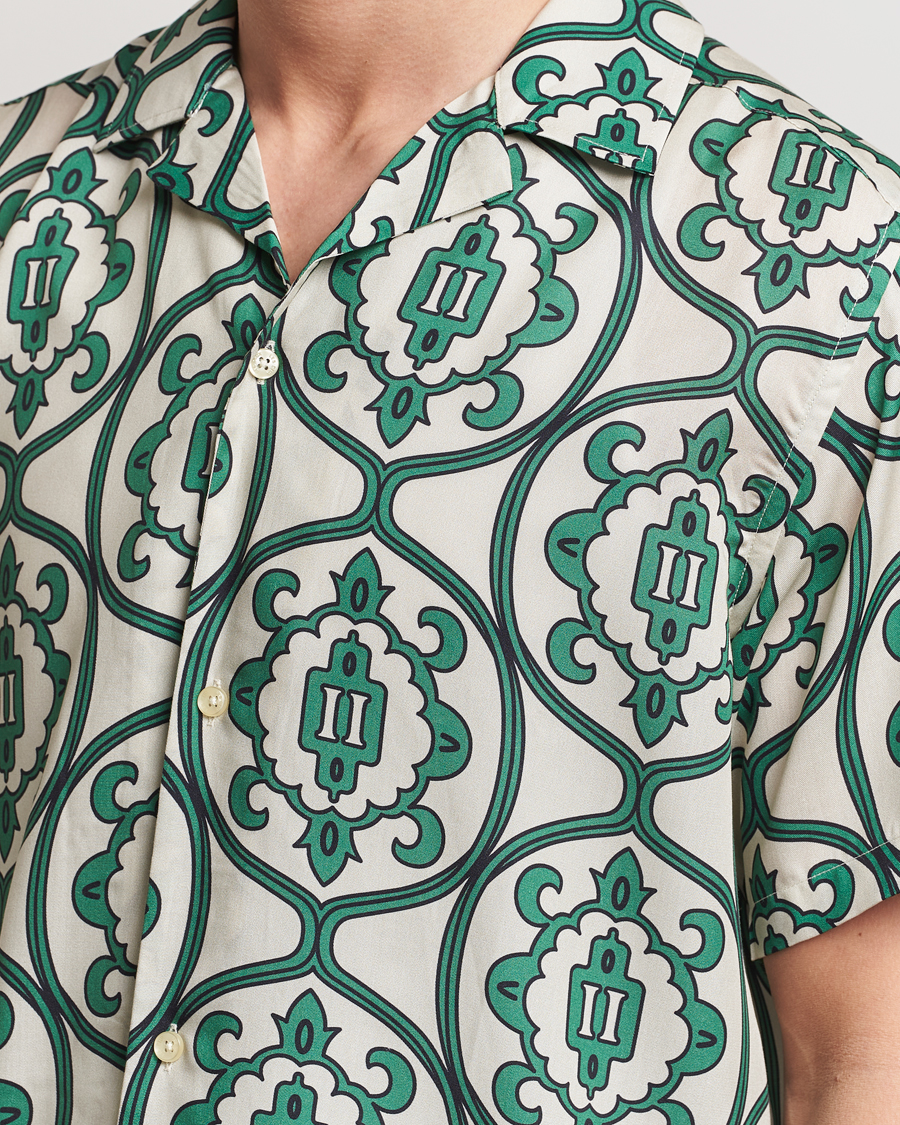 Men | Shirts | LES DEUX | Ornament Print Tencel Shirt Ivory/Green