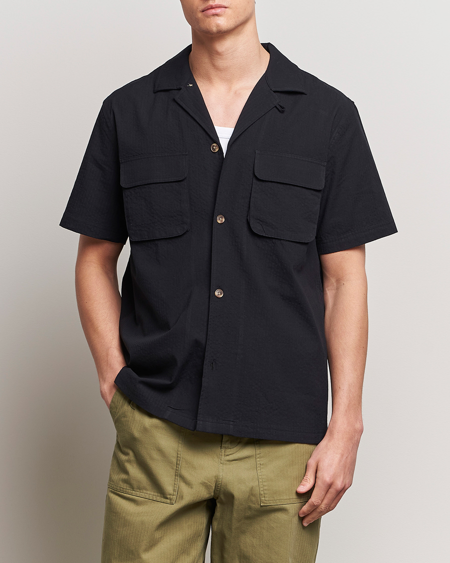 Men | Shirts | LES DEUX | Osmund Seersucker Shirt Black