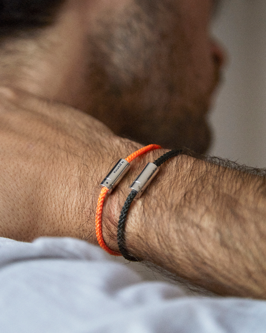 Men | Jewellery | LE GRAMME | Nato Cable Brushed Bracelet Orange/Sterling Silver 7g