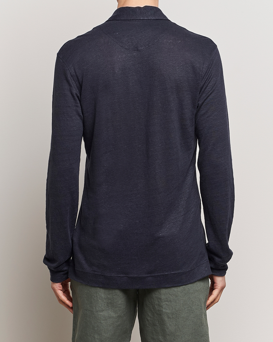 Men | Sweaters & Knitwear | Orlebar Brown | Felix Long Sleeve Slub Linen Polo Night Iris
