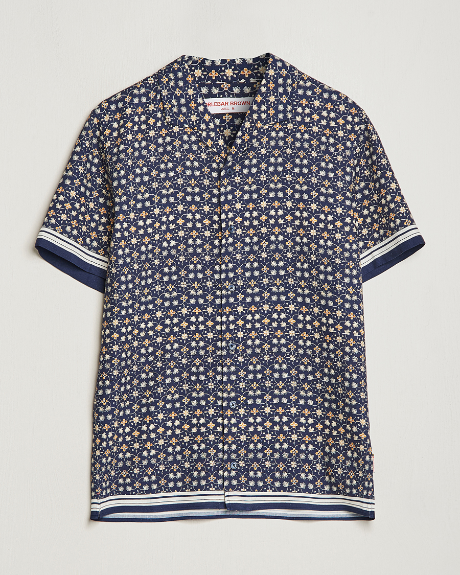 Men | Shirts | Orlebar Brown | Hibbert Fiore Viscose/Linen Printed Shirt Night Iris