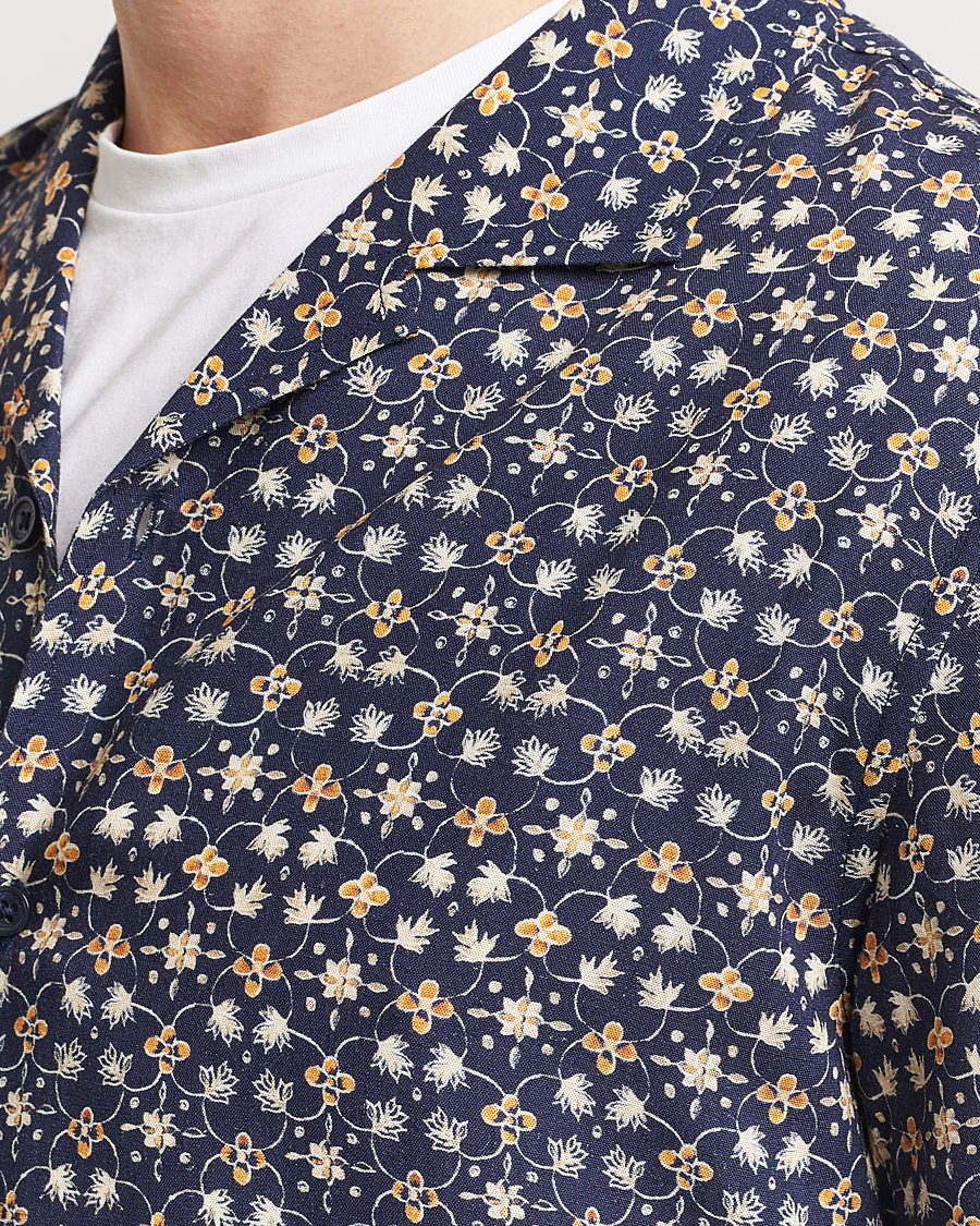 Men | Shirts | Orlebar Brown | Hibbert Fiore Viscose/Linen Printed Shirt Night Iris