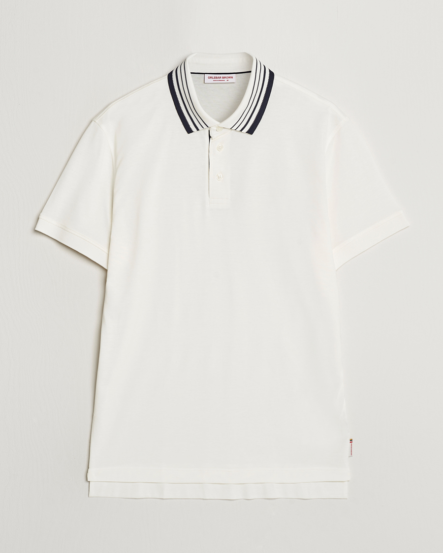 Men | Polo Shirts | Orlebar Brown | Dominic Border Cotton/Lyocel Polo White Sand