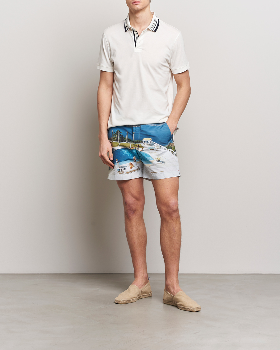 Men | Polo Shirts | Orlebar Brown | Dominic Border Cotton/Lyocel Polo White Sand