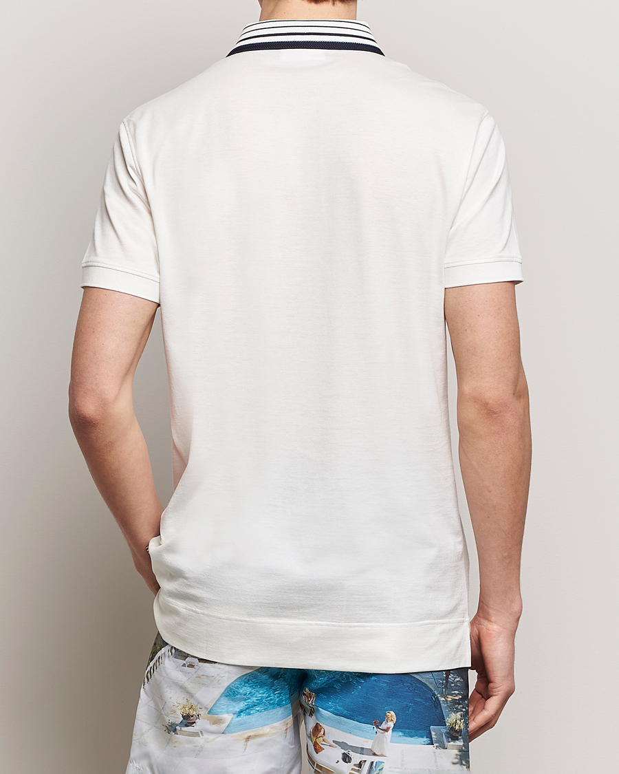 Men | Polo Shirts | Orlebar Brown | Dominic Border Cotton/Lyocel Polo White Sand