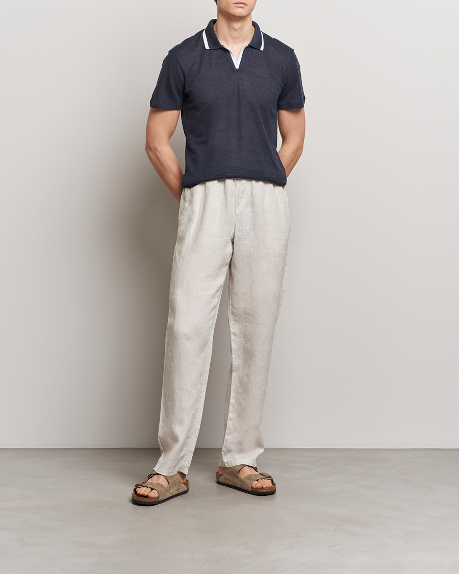 Men | Polo Shirts | Orlebar Brown | Felix Linen Pique Polo Night Iris