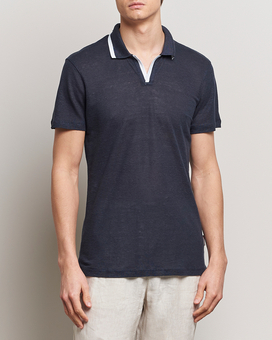 Men | Polo Shirts | Orlebar Brown | Felix Linen Pique Polo Night Iris