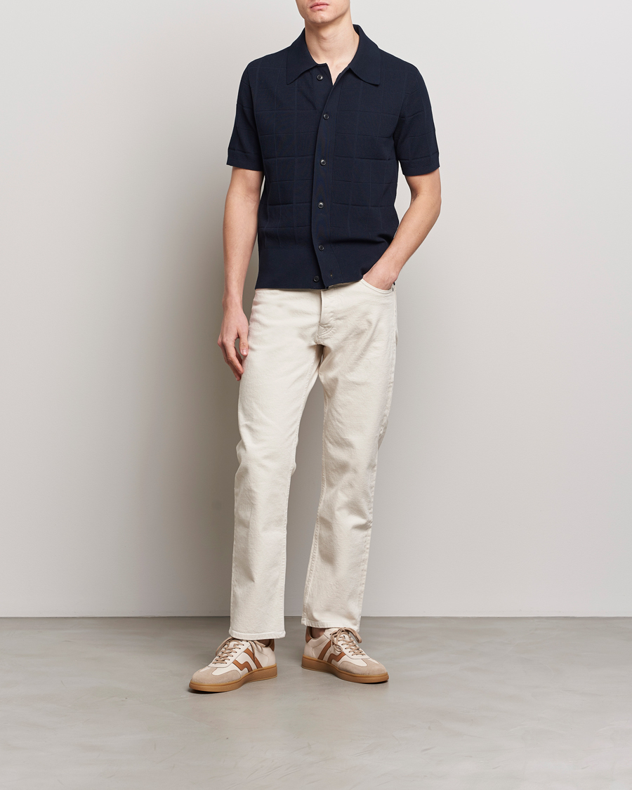 Men | Polo Shirts | Tiger of Sweden | Araawen Short Sleeve Knitted Polo Light Ink
