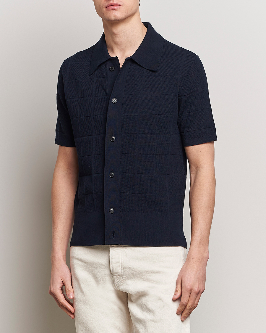 Men | Polo Shirts | Tiger of Sweden | Araawen Short Sleeve Knitted Polo Light Ink
