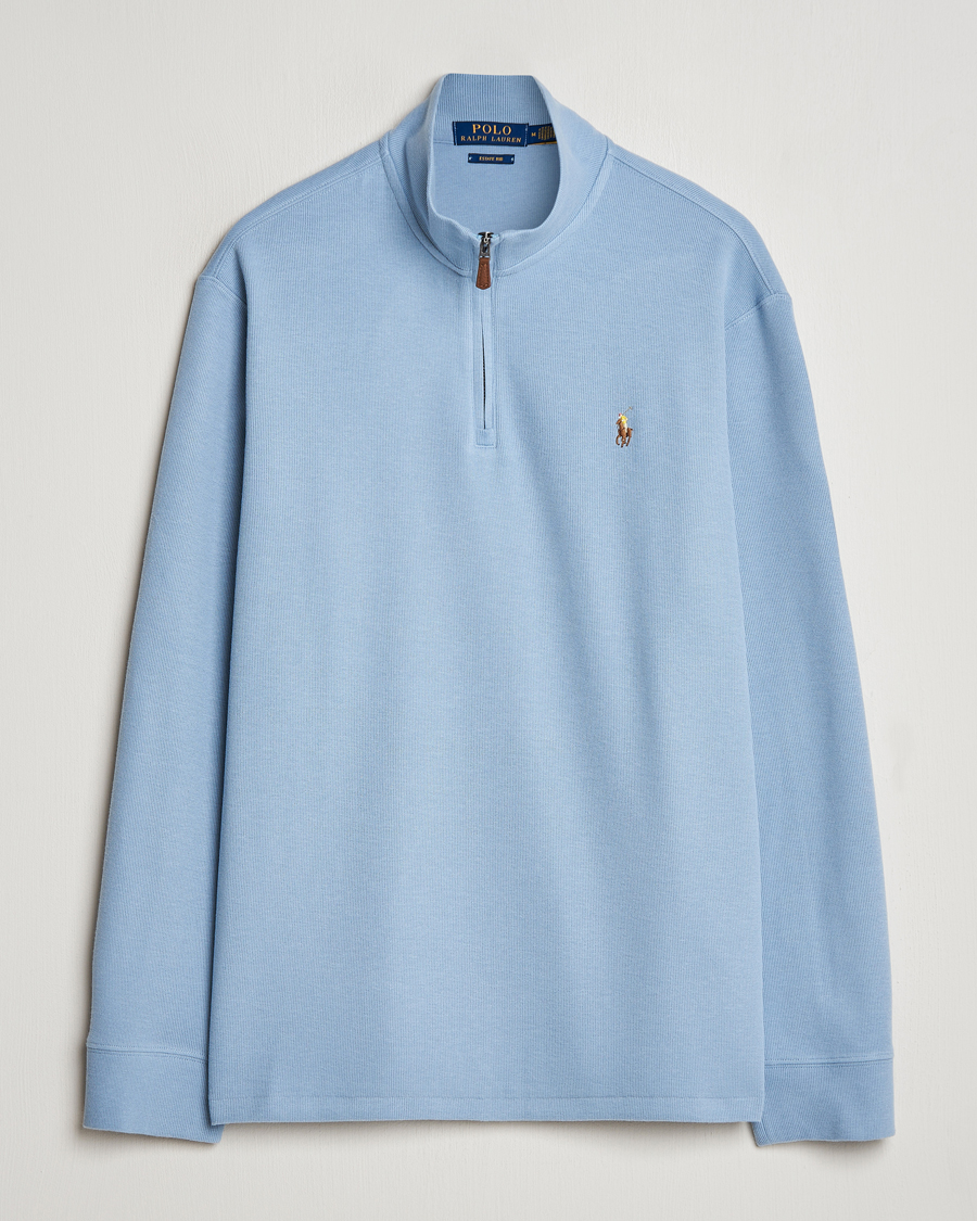 Men | Sweaters & Knitwear | Polo Ralph Lauren | Double Knit Jaquard Half Zip Sweater Vessel Blue